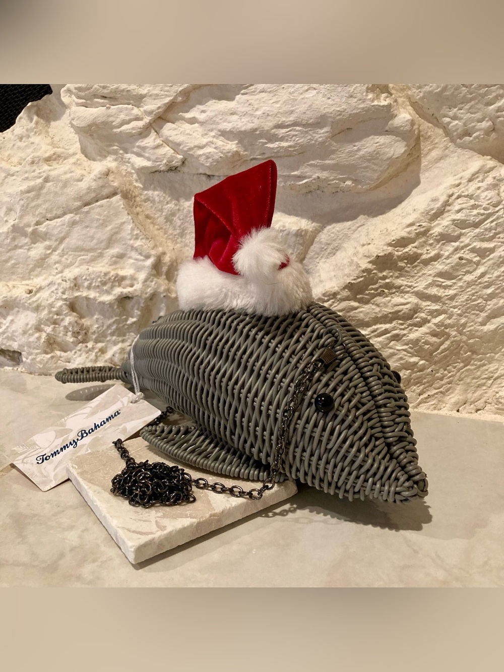 NWT Tommy Bahama gray woven resin wicker dolphin crossbody bag